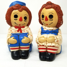 Raggedy Ann and Andy Bookends 1960s Decor Vtg Hand Painted Chalkware - £14.91 GBP