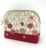 Michael Kors Monogram Cosmetic Bag Floral Appliqué Vanilla Pink Leather Zip M2 - £55.85 GBP