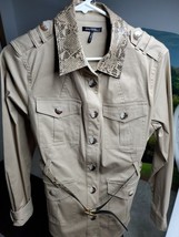 Daisy Fuentes Blazer Jacket Women 10 Brown Faux Animal Print Accents - $7.68