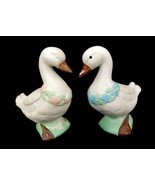 Vintage Porcelain Bisque Salt &amp; Pepper Shakers, Goose &amp; Gander w/Flower ... - $234.21 MXN