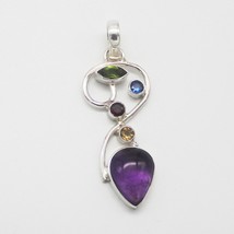 925 Sterling Silver Multi Stone Necklace Handmade Jewelry Birthstone Necklace - £31.73 GBP