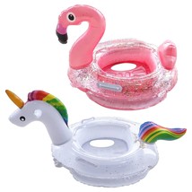 Inflatable Flamingo Unicorn Pool Floats For Kids, 2 Pack Swim Rings With Safety  - £32.50 GBP