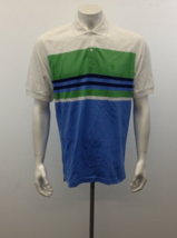 IZOD Men&#39;s Medium White w/Blue Green Stripes Short Sleeve Polo Shirt NEW - $7.92