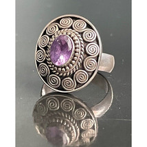 925 Sterling Silver &amp; Amethyst Ring Size 4.75 Sky - $35.64