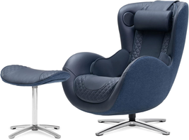 Classic Massage Chair with Ottoman. Blue Leather Lounge Chair, with Perc... - £2,042.15 GBP