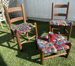Vtg Childs Hand Made Set Wooden Chairs Table Kids Play Set - $153.45