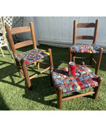 Vtg Childs Hand Made Set Wooden Chairs Table Kids Play Set - £120.70 GBP