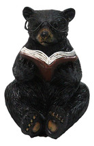Rustic Forest Western Bookworm Black Bear with Glasses Reading Book Figu... - $24.95