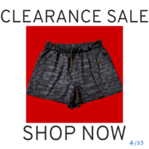 Women&#39;s Shorts Black Blue Camo Size Large Elastic Waist Clearance Sale - £8.07 GBP