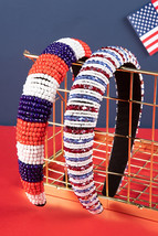 Dark Blue Flag Day Beaded Wide Headband - $189.67 MXN