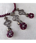 Vintage Natural Ruby Carved Diamond Gold Silver Victorian Pendant Earrin... - £1,196.03 GBP