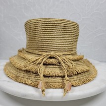 Scala Collezione Beach Hat Women Tan Handcrafted Woven Multi-Layer Raw Trim - $18.49