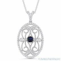 0.57ct Blue Lab-Sapphire &amp; Diamond Pave Pendant Chain Necklace in 14k White Gold - £593.60 GBP