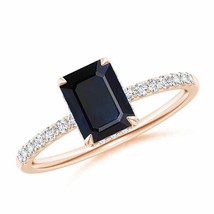ANGARA Emerald-Cut Sapphire Engagement Ring with Diamonds for Women in 14K Gold - £843.41 GBP