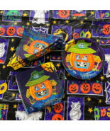 VTG Halloween Pumpkin Ghost Bat Spider Owl Tablecloth 17 Napkins 12 Plat... - $19.34