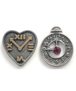 Lot 2 Silver Tone Clock Face Pins Heart Roman Numerals Red Stone Pocket ... - $273.78 MXN