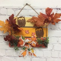 Wood Sign Wall owls leaves 10x8 Fall Autumn handmade hanging yellow orange New - £9.07 GBP