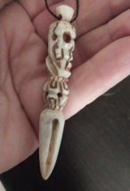 Tibetan Tantric Amulet,Yak Bone Carved Skull - $59.30
