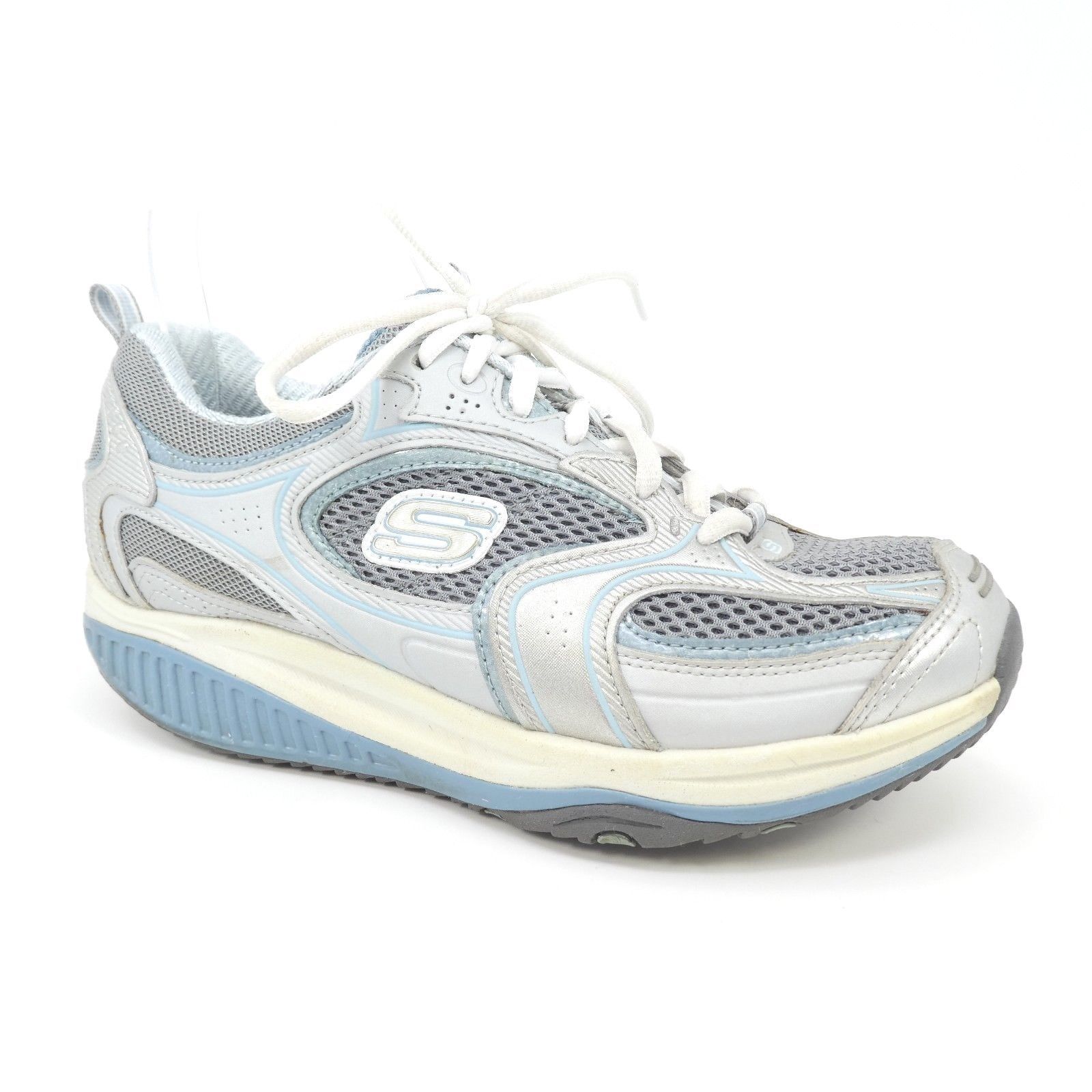 Skechers Shape Ups XF Accelerator Sneakers 6.5 White Blue Leather Toning 12320 - £40.90 GBP