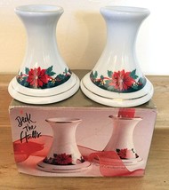 Teinshan Fine China Deck The Halls Candlesticks Pair Candle Holders Vint... - £12.05 GBP