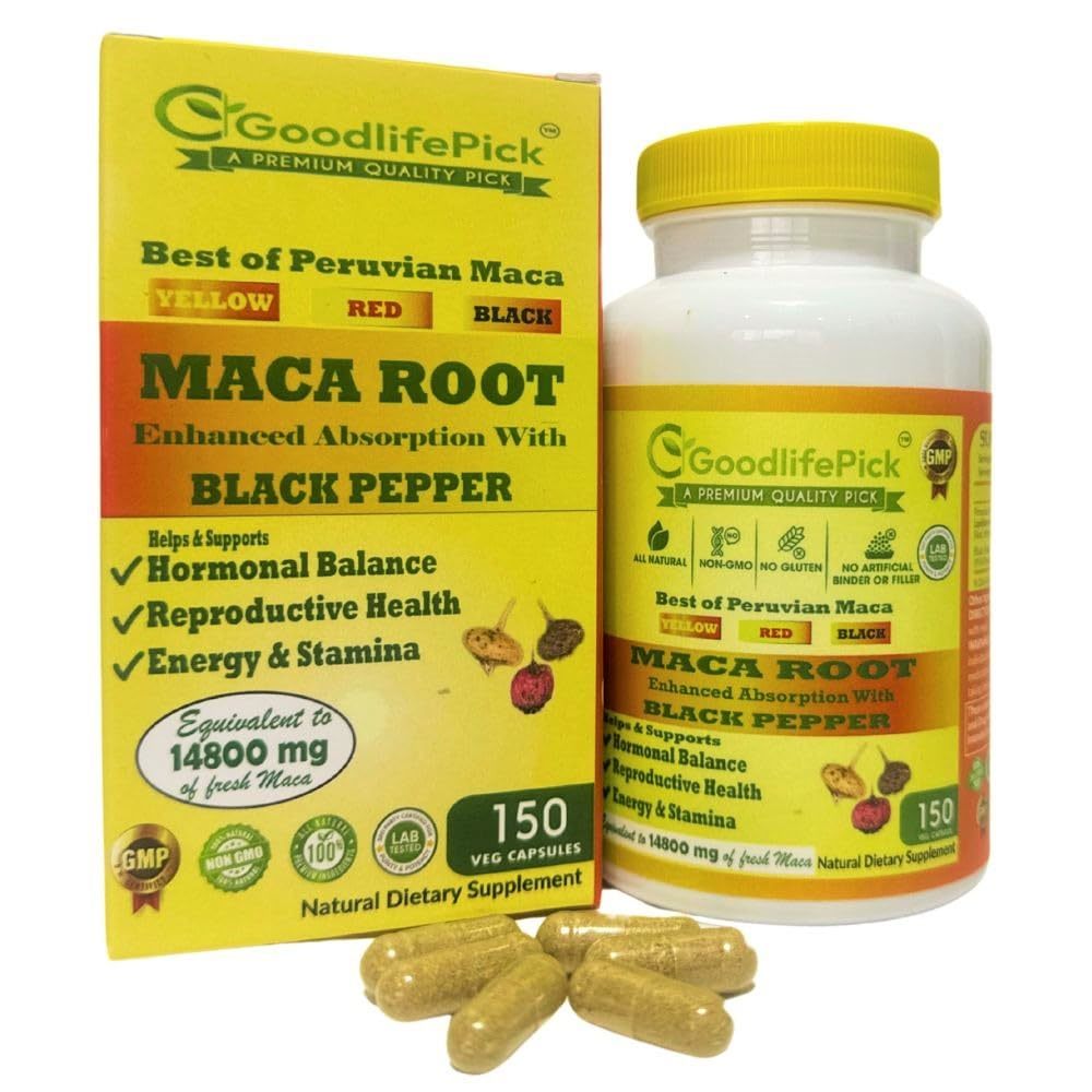 Peruvian Maca Root Capsules with Black Pepper 150 ct. from Premium Quality Black