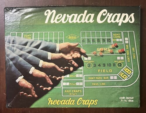Vintage Lowe 1974 Nevada Craps Cloth Layout &amp; Dice Board Game COMPLETE - $12.83