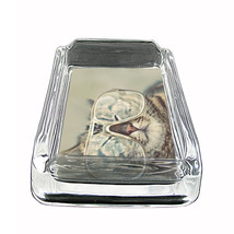 Funny Cat Glass Ashtray D6 4&quot;x3&quot; Silly Crazy Meow Cool Kitten - £36.93 GBP