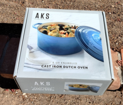 Aks Artisanal Kitchen Supply 6 Qt Enameled Cast Iron Dutch Oven Blue Denim Nos - £55.95 GBP