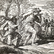 1922 Spies Gathering Fruit In Canaan Wood Engraving Bible Story Vintage ... - $19.99