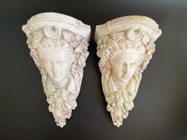 Pare Vintage Italian Neoclassical Maiden Plaster Corbels Wall Shelf Brackets - £389.24 GBP