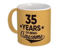 35 Years of Being Awesome : Gift Mug 35th Birthday Baseball Script Happy Cute - £12.70 GBP