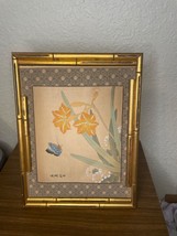 VTG Eaton&#39;s Magnetic Gold Gilt Wood Faux Bamboo Magnetic Picture Photo Frame - £30.86 GBP