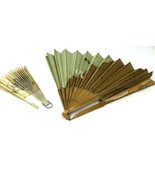 2 Vintage Hand Held Folding Fans (For Parts or Fixable) Wood Paper Antique - $38.78