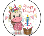 UNICORN HAPPY BIRTHDAY ENVELOPE SEALS STICKERS LABELS TAGS 1.5&quot; ROUND CU... - £5.89 GBP