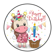 UNICORN HAPPY BIRTHDAY ENVELOPE SEALS STICKERS LABELS TAGS 1.5&quot; ROUND CU... - £5.87 GBP
