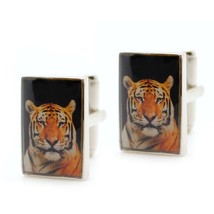 Bengal Tiger Cufflinks Endangered Wildlife Cat Portrait Wedding Groom W Gift Bag - £9.39 GBP
