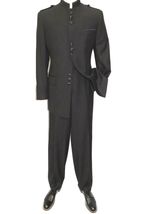Mens Apollo  King  Banded Collarless suit Chinese Mandarin Wide leg AG91 Black image 3