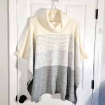 Talbots Cozy Colorblock Cowlneck Poncho Size M/L Cream Gray Stripes Soft NWT - £57.31 GBP