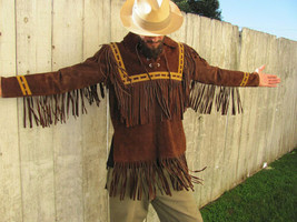 Men&#39;s Handmade Fringe Western American Mountain Man Suede Warrior Style Shirt - £51.93 GBP+