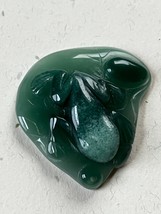 Finely Carved Dark Green w White Frog on Lily Pad Stone Pendant or Other Use – - £30.36 GBP
