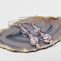 925 Sterling Silver - Purple White Murano Glass Crystal Drop Earrings - £15.36 GBP