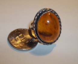 Vintage Amber Sterling Ring 6.8 grams  size 8.25 - £19.77 GBP