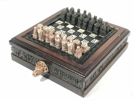 Vintage Mayan Vs Conquistador Wood And Stone Aztec Calendar Mini Chess Set - $117.52