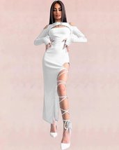 Cutout Bandage Midi Dress - White - $24.63