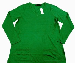 New York &amp; Company Green V-Neck Pullover Sweater Size L Front Pockets - £11.16 GBP