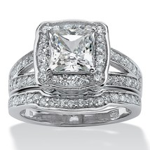 PalmBeach Jewelry 2 Piece 2.50 TCW Princess-Cut Cubic Zicronia Bridal Ring Set - £81.18 GBP