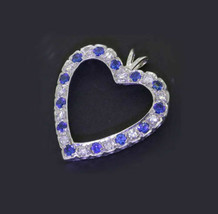 1.43 Ct Lab-Created Blue Sapphire &amp; Diamond Women&#39;s Open Heart Chain Pendant - £69.32 GBP