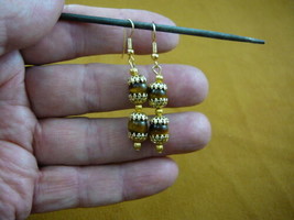 (EE-478-25) 8 mm Brown tiger&#39;s eye tiger-eye stone dangle earrings gold - £12.75 GBP