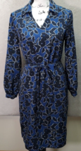 Banana Republic Sheath Dress Womens&#39; 6 Blue Floral Long Sleeve Collar Dr... - $27.73