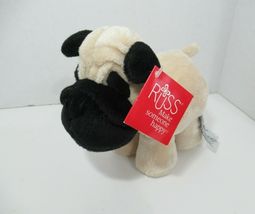 Russ Berrie Pug Boxer tan black plush round beanbag feet puppy dog - $18.00